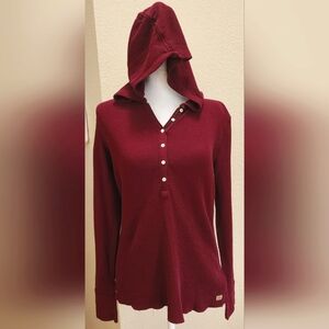 POLO JEANS brand! Ribbed, Maroon Henley- Styled Shirt with Hoodie!!